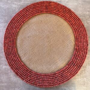 Cost Plus World Market Round Jute Beaded Charger - Tan, Burgundy
